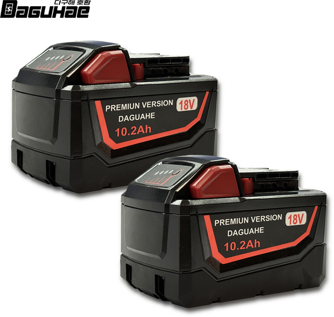 DAGUHAE 호환 밀워키 배터리 M18 18V KC인증 국내당일 발송 A/S보증 18V 10.2Ah 10200mAh, 2개