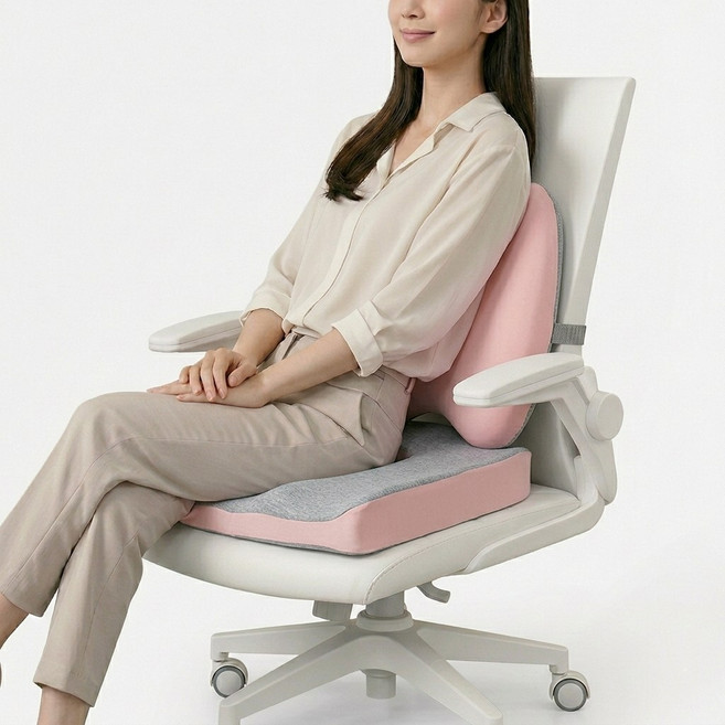 프리어스 사무실 의자허리쿠션 등받이 허리받침대 고밀도 메모리폼방석, 방석, 핑크