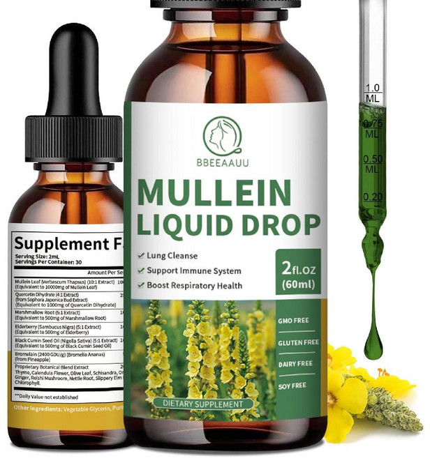 (2 팩) 폐용 뮬레인 출물 1000MG 2fl 함유 60ml, 2 Fl Oz(1팩)