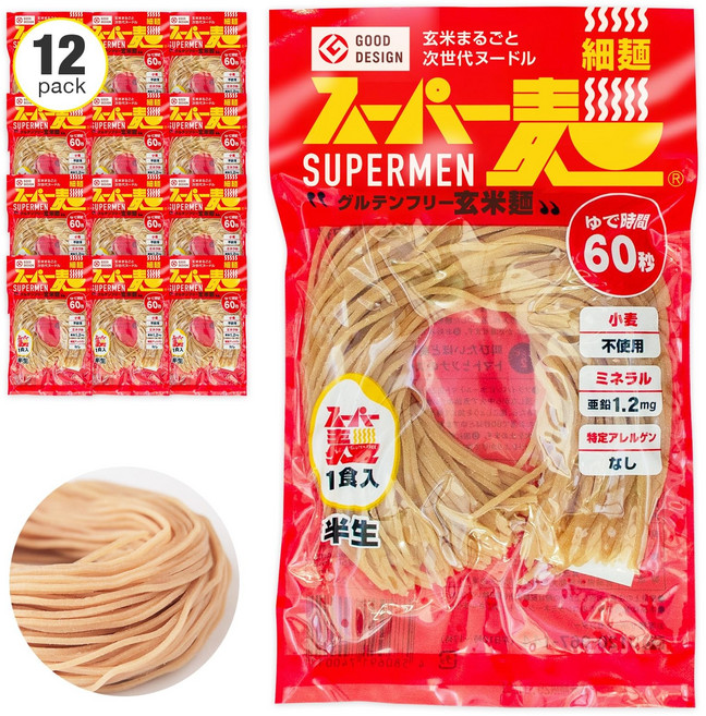 100% GI [초고기 삶은 60초 쌀 국산 국수] 슈퍼 국수 (가는 국수 100g×12식) 할랄, 12개, 100g