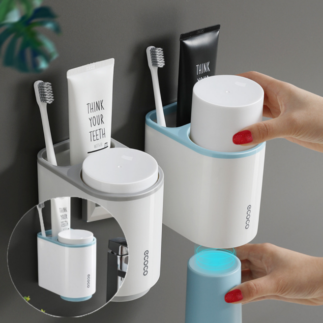별난상점 모던 스타일 양치컵 칫솔 치약 보관 거치대, 1개, 블루