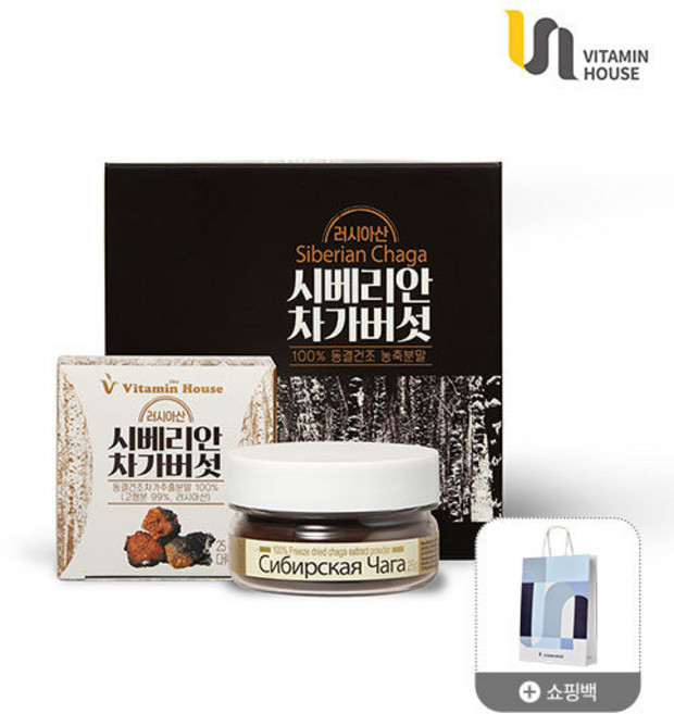 비타민하우스 봄맞이선물 시베리안 차가버섯(4통) 선물세트+쇼핑백 1개, 25g, 4개