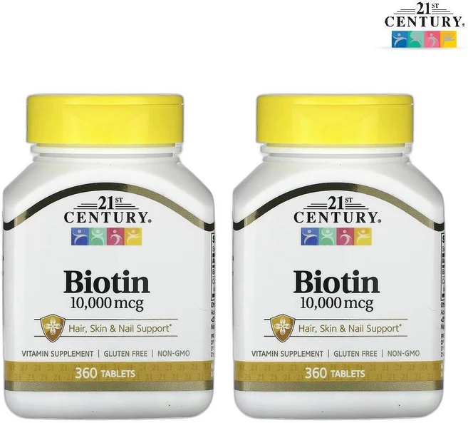 21세기센트리 비오틴 헤어 스킨 네일 서포트 10000 mcg 360 타블렛 2개 칼슘, 360정 - 쿠팡