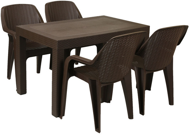 지오리빙 국산 라탄테이블 74120 창신 라탄팔걸이의자 세트 야외용 테이블의자, 4인세트, 브라운