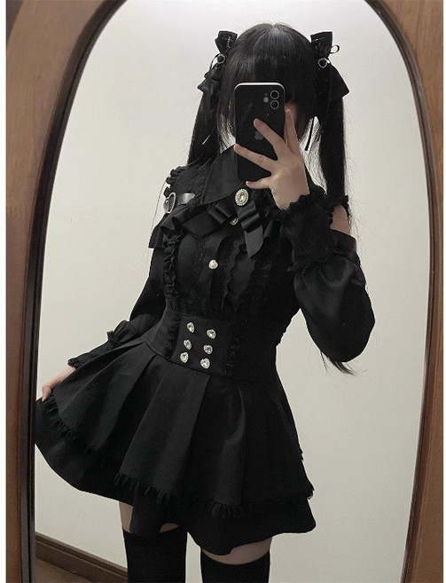 지뢰계 양산형 블라우스 드레스 프릴 캉캉 치마 코스로리 빅사이즈 레이스 의상 오프숄더 프릴 코르셋