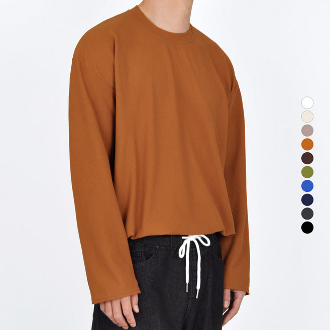 가이스토리 남성용 무지 라운드 에일 오버핏 긴팔티