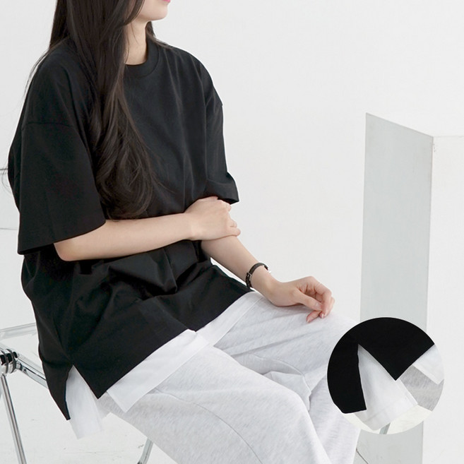 큐티팝 면 100% 오버핏 무지 반팔티셔츠