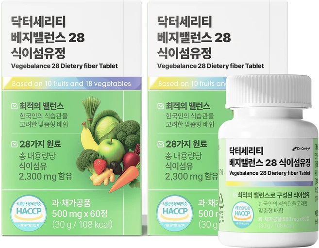 닥터세리티 베지밸런스 28 식이섬유정 2000 저속노화, 2개, 60정 - 쿠팡
