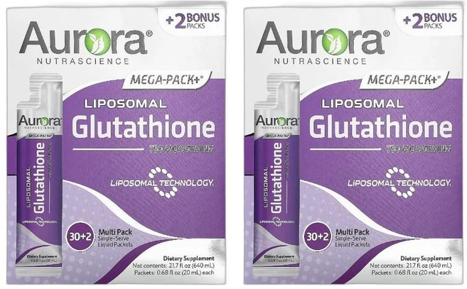 오로라 뉴트라사이언스 Mega-Pack+ 리포소말 글루타치온 32팩 각 20ml(0.68fl oz) 2박스 - 쿠팡
