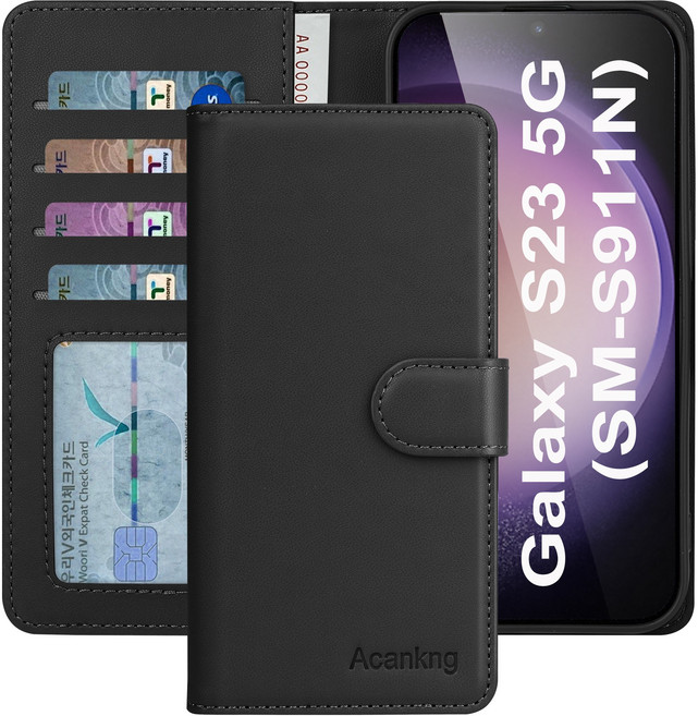 아칸크 삼성 갤럭시 S23 5G 클래식 베이직 지갑형 카드수납 프리미엄 가죽 다이어리 휴대폰 케이스 ( SM-S911N) 적용