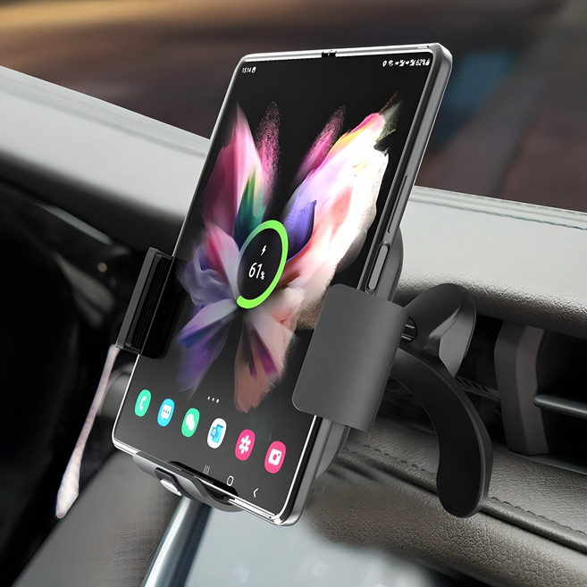 더존 Z폴드4 5 6 호환 차량용 고속 무선충전 핸드폰 거치대, 블랙, TZ-C401