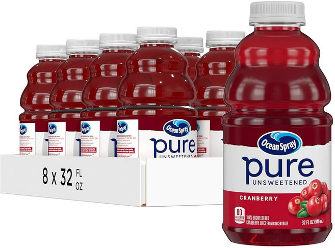 순수 무가당 크랜베리 농축액 100% 크랜베리 주스 32파운드 오즈 병(8팩), 100% Pure Cranberry Juice, 340ml