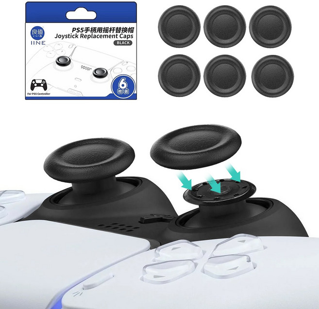 이이네 PS5 듀얼센스 아날로그 교체용 스틱커버 6p, 블랙, 1개, L1053