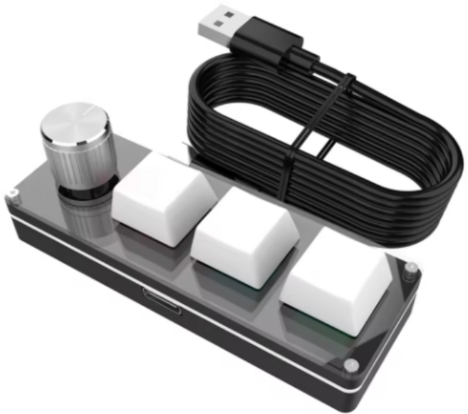 메크로 키보드 3키 1노브 맞춤형 프로그래밍 기계식 키보드 USB 매크로 키패드 한손 미니 게이밍 키보드 복사 붙여넣기 커트, White