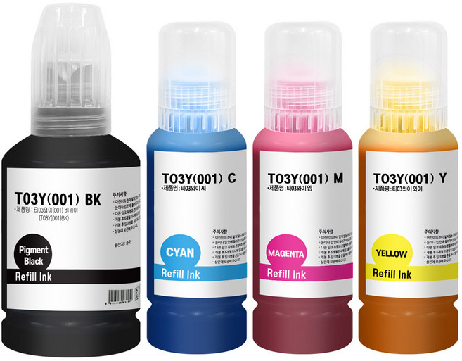 엡손호환잉크 T03Y 4색세트 L4150 L4160 L6160 L6170 L6190 L6191 L6270 L6290 L6291 L14150 L61910 EPSON001, T03Y (검정+파랑+빨강+노랑) 4색세트, 1개