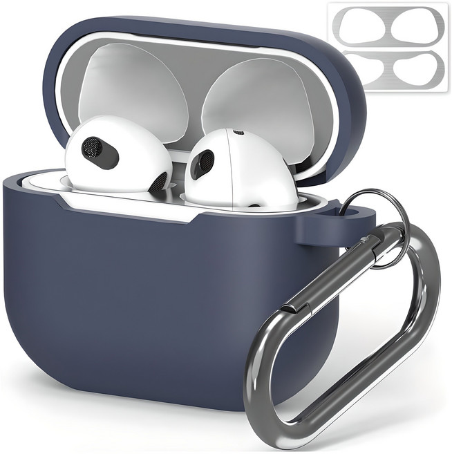 누아트 스무디 실리콘케이스 + 메탈 철가루 방지스티커, 에어팟 4세대 / 에어팟 4세대 노이즈캔슬링, 네이비, 1개