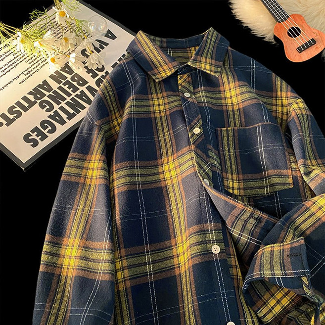 【港風復古】格子襯衫 長袖襯衫 休閒襯衫 外套 襯衣 中性風 男女同款 春秋季穿搭 潮流百搭