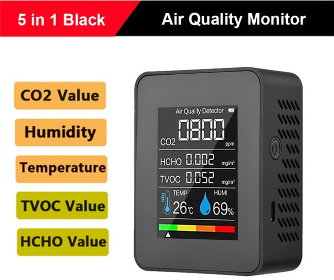 미세먼지측정기 LCD 이산화탄소 검출기 PM2.5 PM10 HCHO TVOC CO CO2 측정기 디지털 온도 습도 측정기 대기 질 모니터, 체코, 1개