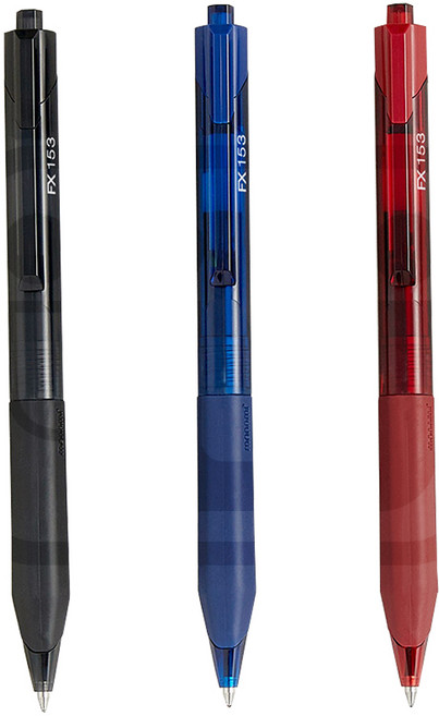 모나미 볼펜 FX153 단색 1타 고무그립 유성잉크 노크펜 육각볼펜 필기구, 0.5mm, 12개, 적색