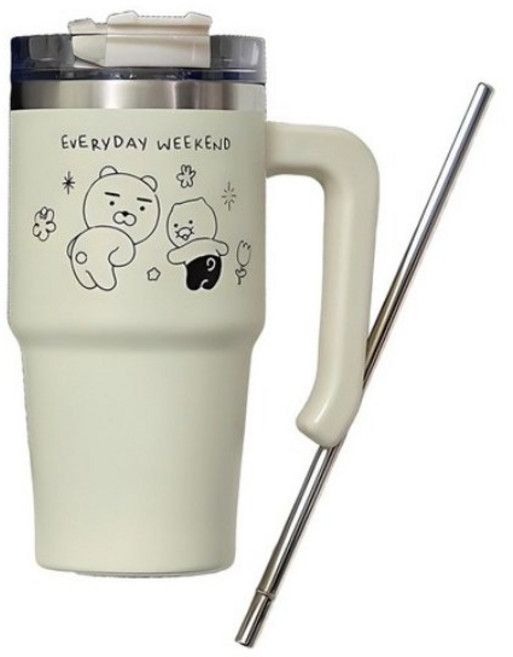 카카오프렌즈 두들두들 메가 그립 라이언&춘식이 텀블러, 검정+백색, 650ml, 2개