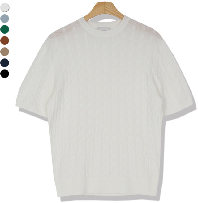 오마보이 남성용 여름 케이블 라운드넥 반팔니트