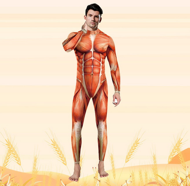 전신 근육 쫄쫄이 컨셉의상 바디슈트 할로윈 점프수트 코스튬 착시