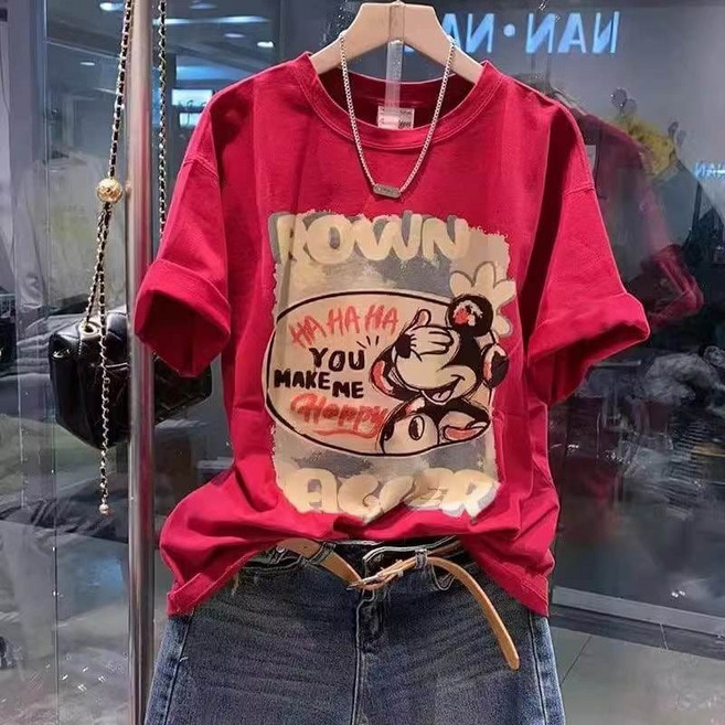 빈티지 2컬러 미키마우스 루즈핏 반팔 티셔츠