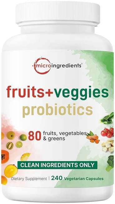 Micro Ingredients 프로바이오틱스가 함유된 과일 및 채소 보충제 채식주의자 캡슐 240개 | 80개 이상의 슈퍼 그린 및 과일 복합체 | 면역 장 및 소화 건강, 과일 + 채소 및 프로바이오틱스, 채식주의자 캡슐 24, 1 - 쿠팡