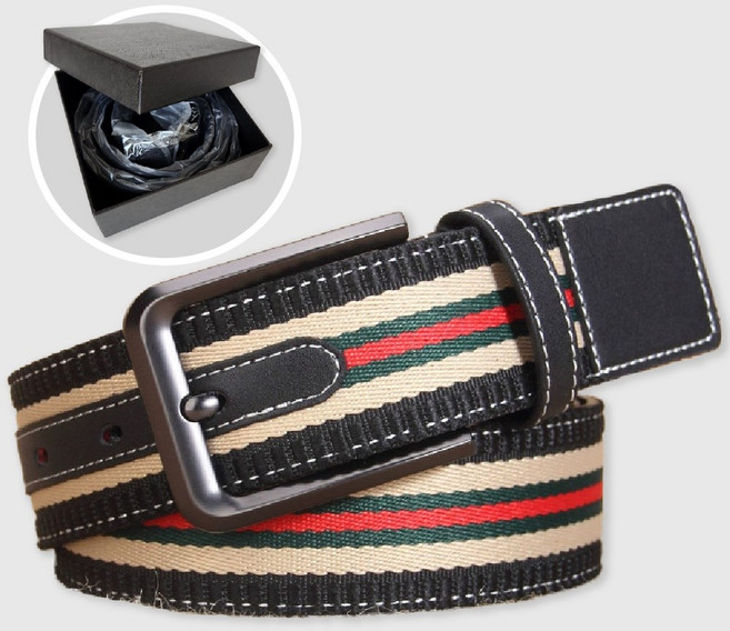 데일리쏙 천연 소가죽 캔버스 남성 벨트 캐주얼 허리띠+전용 케이스