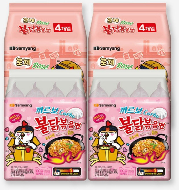 삼양 봉지 라면 멀티 총4팩 로제 불닭볶음면 2팩 까르보 불닭볶음면 2팩, 4팩