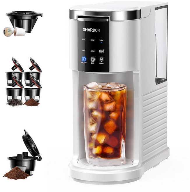 SHARDOR 3 in 1 커피 메이커 그라운드 및 차와 호환되는 K 컵 1인용 머신 170.1~396.9g(6~14온스) 브루 사이즈 1.2L(40온스) 탈착식 물 저장, SHARDOR 3 in 1 커피 메이커, 그라운드 및