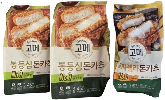 씨제이 고메 통등심 돈카츠 모짜렐라 돈카츠 에어프라이어 겉바속촉 간편 아이반찬, 3개, 450g
