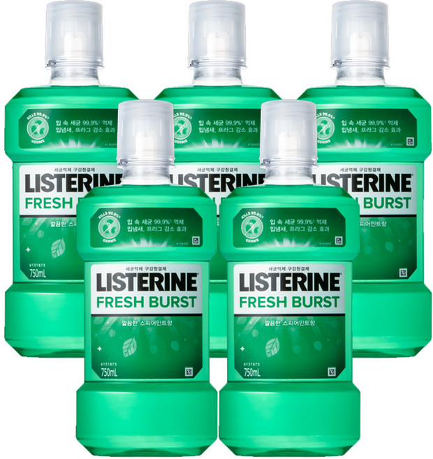 리스테린 후레쉬버스트 마우스워시 구강청결제 대용량 750ml, 5개