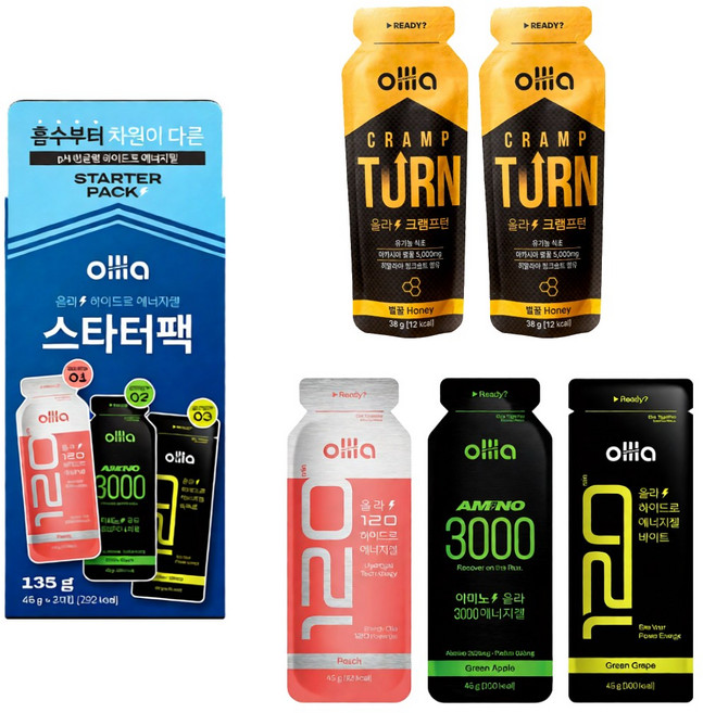 올라 120 파워젤 에너지젤 스타터팩 올라 크램프턴 근육경련 방지 마라톤 러닝 자전거 스포츠 식품 세트, 211g, 1세트