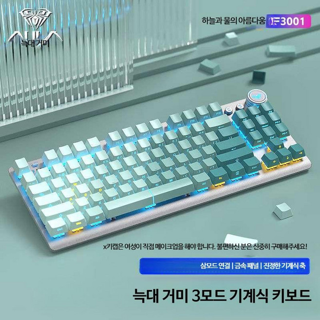 게이밍키보드 독거미 청축 축교환 무선 RGB 사무실 기계식 저소음 적축 앱코 일반형 AULA 유선 블루투스 갈축 블랙, 제조사축, 스트리머 시안-무선 3가지 모드 레드 축, 스트리머 시안-무선 3가지 모드 레드 축