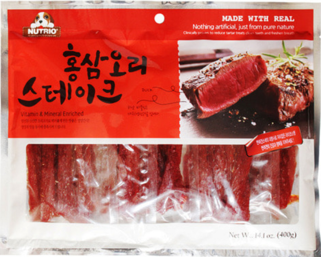 뉴트리오 홍삼 오리스테이크 400gX3개 대용량 애견간식, 홍삼+오리, 400g, 1개