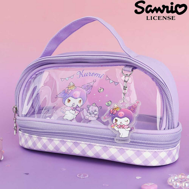 산리오 정품 투명 2단 파우치 필통 화장품 정리함 가방