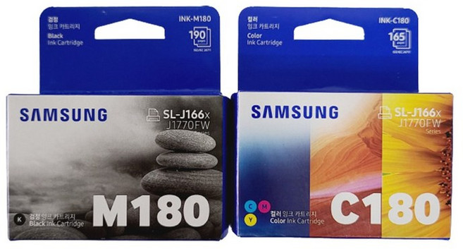삼성정품잉크 NO.180 INK-M180 INK-C180 세트, 1세트, 검정+칼라
