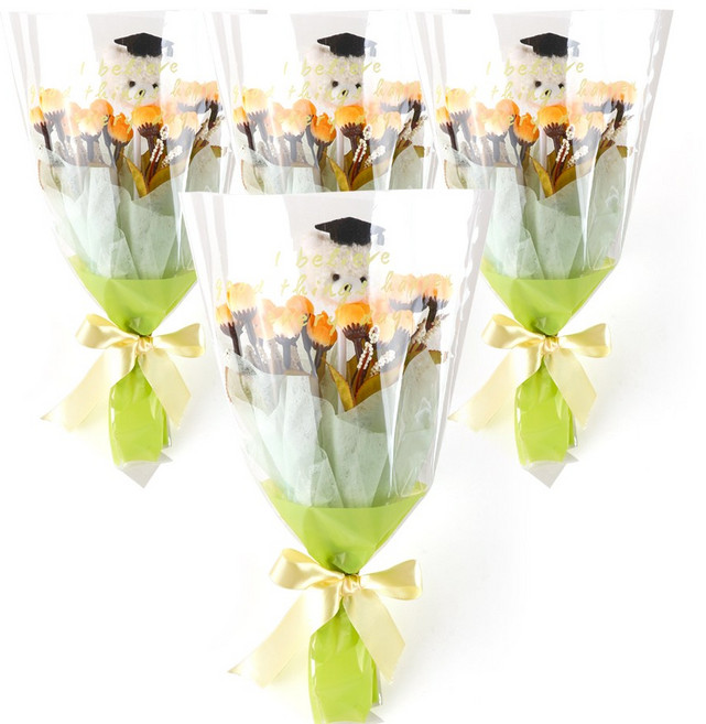 아트랄라 축하 곰돌이 인형 꽃다발 (완제품) 졸업 입학 단체 선물, 옐로우 플라워, 4개