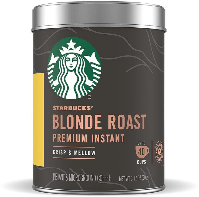 Starbucks 프리미엄 인스턴트 커피 블론드 로스트 100% 아라비카 틴 1개 - 최대 40컵 89.9g(3.1온스), 89.9g