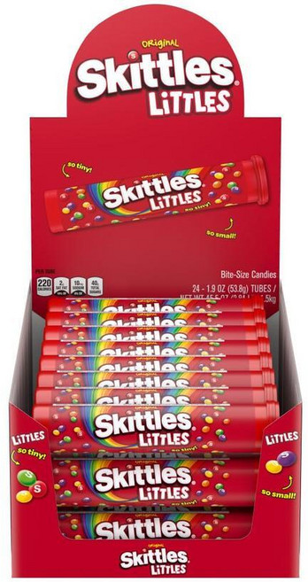 SKITTLES 리틀 오리지널 레인보우 츄이 캔디 벌크 - 45.6온스 24카운트 메가 튜브 파티 명절 축하 선물 사무실 공유에 완벽한 작은 과일 맛 캔디, SKITTLES Littles Originals 레인보, 1개