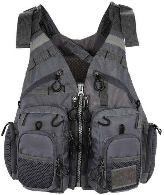 小島生活 釣魚救生衣 多口袋透氣設計, 灰色（超取最多兩件,均碼