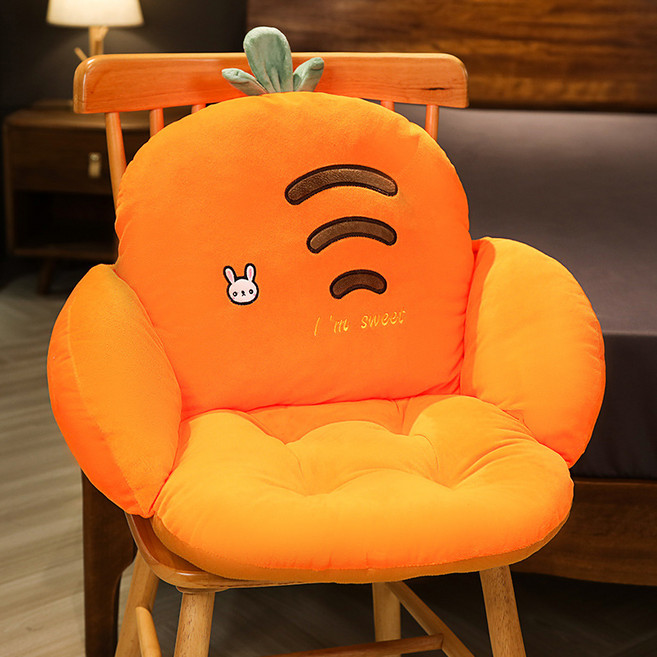 사무실 장시간 앉기 허리 보호 쿠션 일체형 의자 쿠션 학생 기숙사 의자 털이 있는 등받이 엉덩이 쿠션, 작은 사이즈 50*40*35cm, 당근 토끼