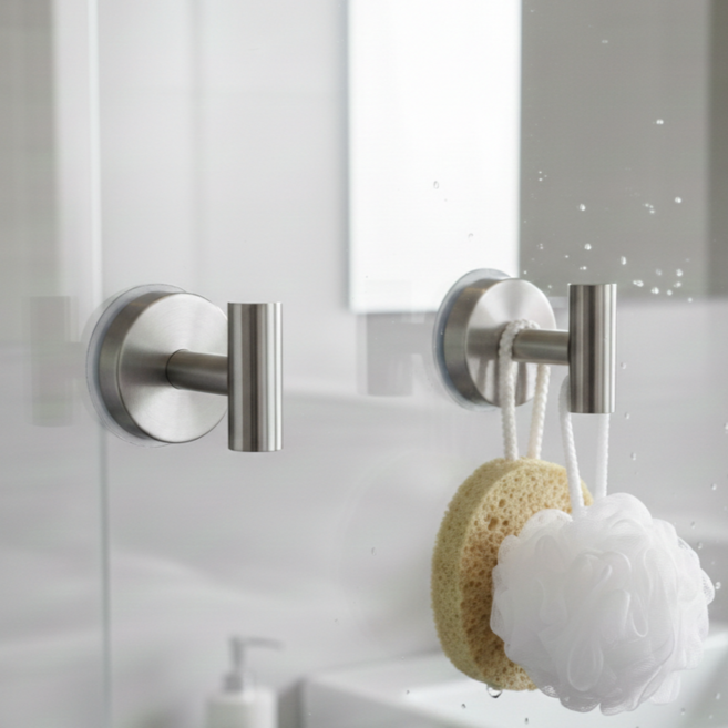 웨이백홈 무타공 흡착식 욕실 걸이 후크, 2개, 실버