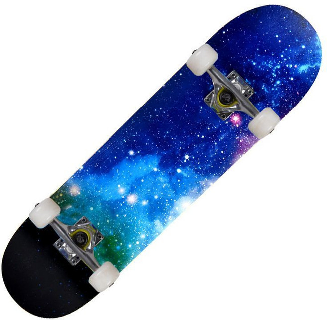 專業成人兒童幼童滑板 四輪楓木板 初學者造型雙翹板, 藍色星空（專業級高彈輪）, 1個