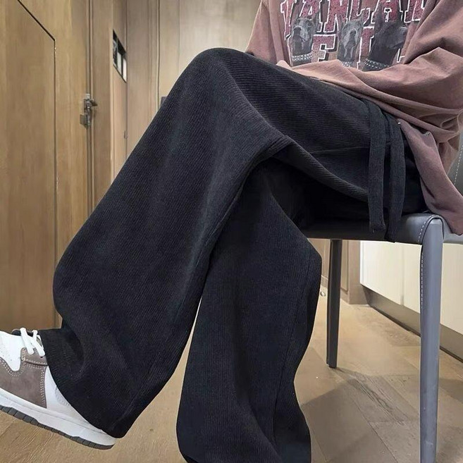 美式復古休閒長褲 男士秋冬寬鬆垂感闊腿褲子