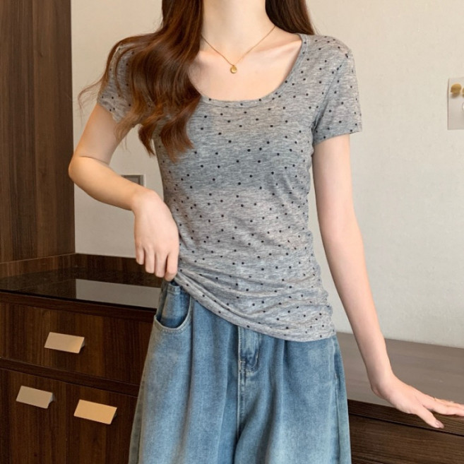 해피유통 여성 텐셀 소재 슬림핏 반팔 티셔츠 얇은 원단 바디라인 타이트 인스 스타일 상의