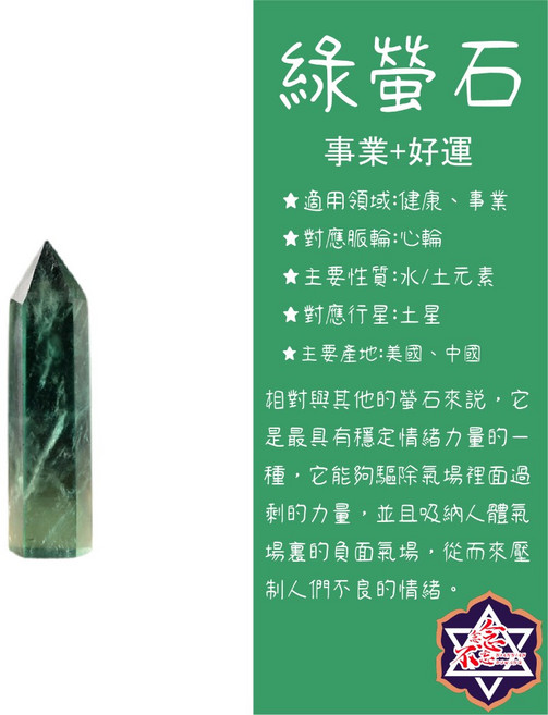 潤陽珠寶 綠螢石水晶柱 六棱單尖能量柱 晶石擺件 7-8公分, 綠螢石:7-8公分,一般:可接受天然水晶礦坑、小瑕疵、小NG