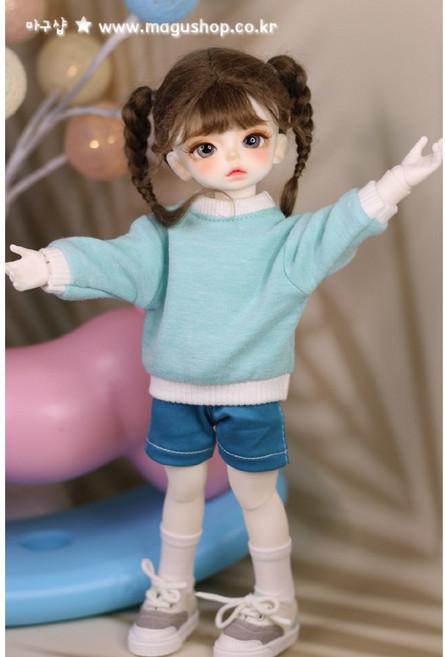 #bjd#구체관절인형옷#액션바디(#파올라레이나32cm한정)민트 맨투맨 티셔츠(인형포함안됨)#마구샵#다락아이#관절바디, 뒷트임있음, 1개