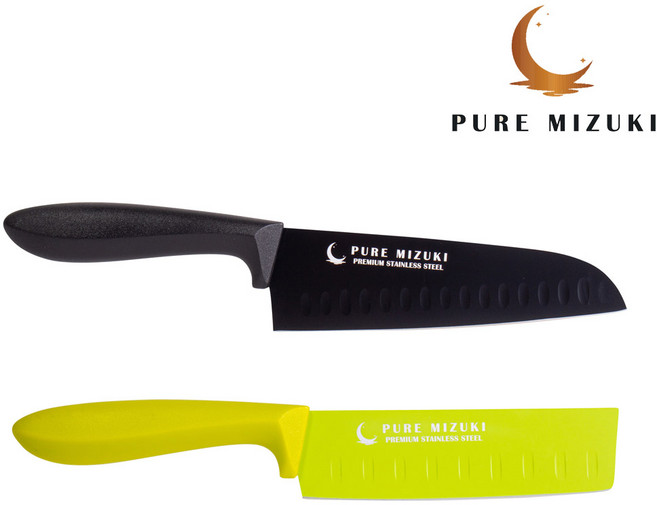 퓨어미즈키 국민 이유식칼 주방칼 모음, 1개, 블랙 산토쿠 + 그린 나키리